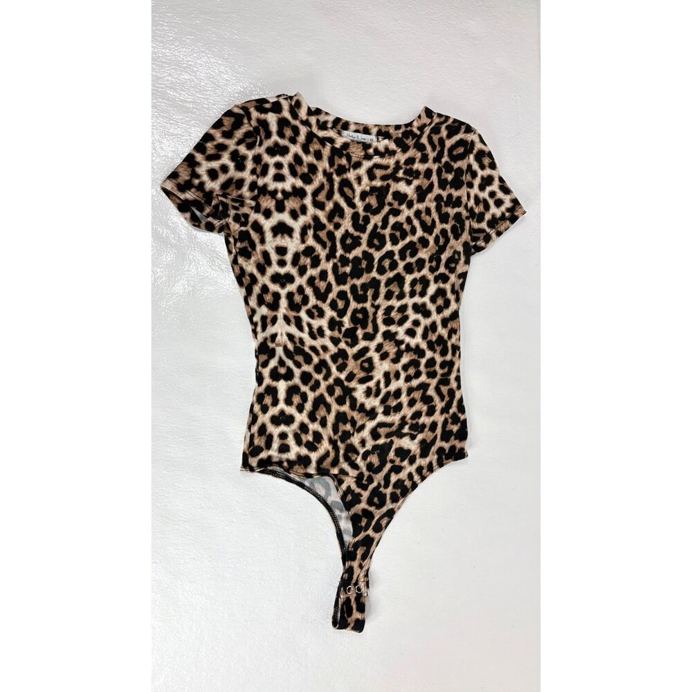 Haley & June Leopard Print Short Sleeve Bodysuit Thong Snap XS